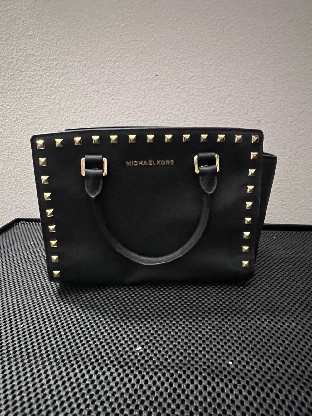 Michael Kors Black Satchel with Gold Stud Accents
